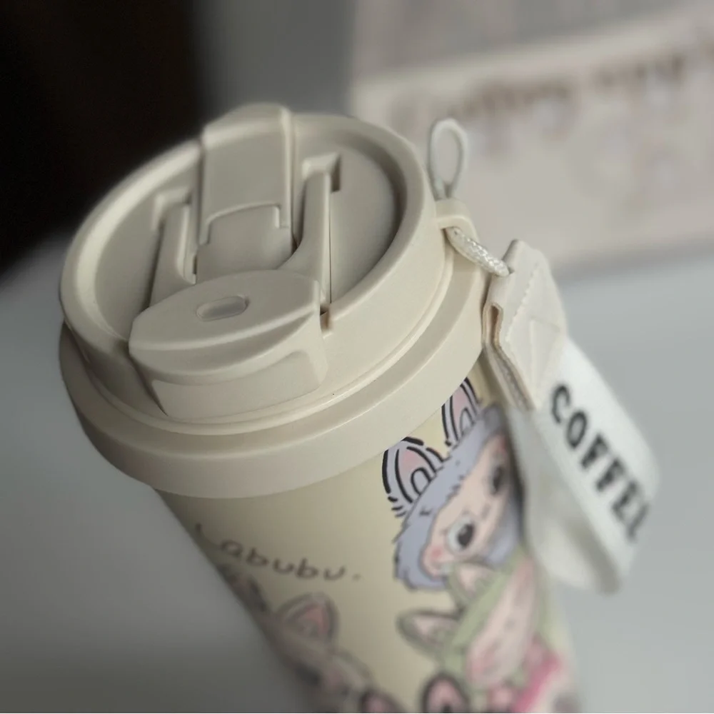 Coffee Travel Mug Cup- Cream Labubu Macaron print with charm - Picture 3 of 9